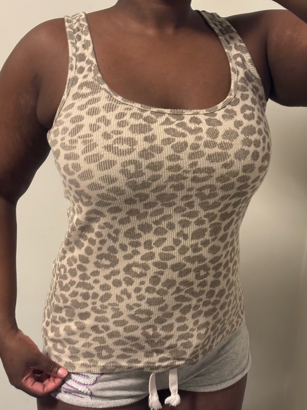 Y2K Old Navy Beige and Taupe Leopard Print Tank Top
